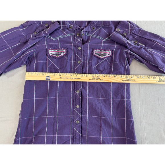 Cruel Girl Western Shirt‎ Large Embroidered Pockets Metal Snaps Long Sleeve - Picture 6 of 10